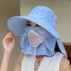 Wide Brim Hats Summer Sunshade Hat Female Sunscreen Cover Face Korean Version Big Along Riding Protection Sun Tea Picking