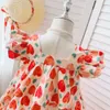 Girl's Dresses gaun wanita kasual gaun pesta anak-anak musim panas gaun kue putri motif cinta pakaian anak-anak dengan pakaian topi Vestidos