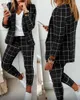 Felpe con cappuccio da uomo 2023 Donna Autunno Colletto con risvolto Blazer scozzese Cappotto Pantaloni con coulisse Set Leggings lunghi Tuta da lavoro Abiti da giacca 2 pezzi