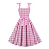 Urban Sexy sukienki Kobiety Vintage Barbiee Pink Plaid Sukienka Retro Rockabilly Bowtie Supengers Cocktail Party 1950s 40s Swing Sukienka Sukienka 230809