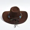 Nouveau Western Cowboy Chapeaux pour Hommes Femmes Daim Artificiel Gentleman Cowgirl Jazz Chapeau À Bord Courbé Robe De Soirée Chapeau