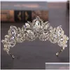 Hoofddeksels Luxe Bruidskroon Sprankelende Strass Kristallen Koningskronen Kristallen Sluier Hoofdband Haaraccessoires Feesttiara's Drop Deli Dhhye