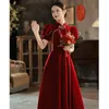 Ubrania etniczne kobiety czerwone chińskie toast ślubny 2023 Tradycyjne aksamitne zaręczyny długie Cheongsam formalne sukienki qipao qipao