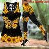 Kadın Tayt Satışı Kesintisiz Kadın Yoga Pantolon İnanç Ayçiçeği ve Kelebek Black Hollow Tank Top Legging