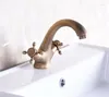Bathroom Sink Faucets Antique Brass Washbasin Faucet Dual Handle Single Hole Deck Mounted Lavatory Cold Water Taps Dnf250