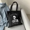 Bolsa de lona estampada de caveira gótica bolsa feminina de desenho animado casual Harajuku bolsa de compras escura bolsa de ombro de grande capacidade