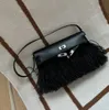 27cm newest shoulder bags latest brand handbag fully handmade stitching luxury purse chevres leather with ostrich fur many colors wholesale price