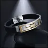Charm Bracelets New Punk Black Sile For Men Women Stainless Steel Scorpion Cross Design Bangle Wristbands Fashion Jewelry Gift Drop De Dhpuo