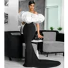 Plus la taille arabe Aso Ebi blanc noir robes de bal sirène sans bretelles en satin soirée formelle fête élégante sexy deuxième robes de réception 328 328