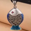 قلادة قلادة Foyuan Silver Color Terus Lotus Colorful Carp Hollow Out Vintage Fashion متعددة الاستخدامات سلسلة سترة القلادة