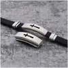 Charm Bracelets Stainless Steel Cross Sign Bracelet For Mens Women Black Sile Wrap Bangle Titanium Fashion Sport Jewelry Gift Drop Del Dhwff