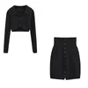 Womens Knits Tees Momoluna Women KAVU Polo Collar Pullover Long Sleeve Crop Cardigan Sweater Button SIROA High Waist Skirt 230808