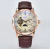 Boutique Top Fashion Automatic Mechanical Men Watches Iced Out Classic casual business genuine leather band clock moon star dial self winding wristwatch gifts