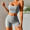 Roupa de dormir feminina Conjunto de pijamas sem costura Sling Feminino com nervuras Crop Tops Roupa íntima de fitness shorts Cami Basic Sexy Lingerie para Grils