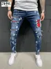 Hommes Jeans Haute Qualité Marque Goth Hip Hop Maigre Stretch Déchiré Grille Mendiant Patches Pantalon Peinture Jogging Pantalon Hommes 230809