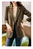 Ternos femininos chiques verde casual blazer para mulheres 2023 outono escritório senhoras botão único manga longa casaco sólido formal costas dividido solto