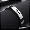 Charm Bracelets Stainless Steel Cross Sign Bracelet For Mens Women Black Sile Wrap Bangle Titanium Fashion Sport Jewelry Gift Drop Del Dhwff