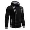 Men's Hoodies Men Fall Hoodie Oblique Zipper Long Sleeve Hooded Contrast Color Elastic Cuff Drawstring Asymmetric Sweatshirt Soft Top