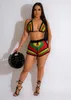 Survêtements Femmes Sexy Lace Up Halter Bra Tops Et Shorts Costumes De Plage Clubwear Couleur Patchwork Main Crochet Tricoté Deux Pièces Ensembles