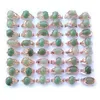 50st Natural Green Jade Rings blandad storlek för kvinnor med rosguldfärgbas
