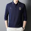 Herrpolos MLSHP Spring Autumn Golf Polo Shirts Luxury Brodery Långärmad solid färg Bomull Business Casual Male Tshirts 230808