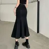 Skirts 2023 Mysterious Royal Sister All-Match High Street Design Trend Mature Cool Slit Women's Flared Black Sexy Skirt Girl