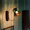 Wandleuchte Gold Holz Lampen Vintage Retro Glas dekoriert Schlafzimmer Wohnzimmer Nachttisch Café Wandlampen Leuchten Leuchten