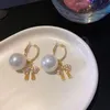 New Pearl Beaded Bow Earrings Creative Luxury Crystal Zirconia Gold Color Women's Earrings Fashion Jewelry Party Gifts