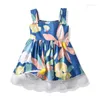 Clothing Sets 2023 Summer Pastoral Girls Dress Kids Homewear 6Months - 5Years Cotton Vest Flower Printing Dresses Lace Boutique Outfits