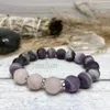 Strand WMB31617 Mattes Rosenquarz-Amethyst-Heilkristall-Gebetsperlen-spirituelles Armband, versilbert