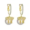 New Pearl Beaded Bow Earrings Creative Luxury Crystal Zirconia Gold Color Women's Earrings Fashion Jewelry Party Gifts