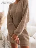 Kobiety swetry Miss Petal Honeycomb Brown Sweter Dress Woman Casual Long Rleeve 2023 Autumn Winter Pullovers Opiek wierzchniej 230809