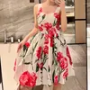 Casual Kleider Runway Elegante Frauen Druck Sling Brust Tasse Kleid 23 SS Mode High End Nelke Blume Metall Reißverschluss große Schaukel