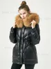 Janveny Shiny Glossy Winter 90％Duck Down Jacket Women Large Natural Raccoon Fur Hooded Puffer Coat Memale Parkas Waterproof T230809