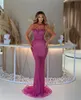 Mermaid Crystal Diamond Vestidos de noche Rosy Pinks Straps Party Prom Mor Beading Formal Long Red Carpet Dress para OCN especial