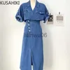 الفساتين غير الرسمية الأساسية Kusahiki Vestidos femme عتيقة اليطوانة Demin Dress 2023 New Women Sumemr Fashion Slim Weist split dresses J2308009