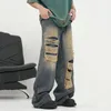 Jeans da uomo FEWQ Pantaloni in denim strappati vintage stile americano Hip Hop Pantaloni dritti lavati maschili 2023 Primavera alla moda 24B2514