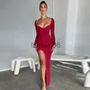 Abiti casual di base Abiti da sera convenzionali con spacco sexy per le donne 2023 Nuovi abiti da laurea a vita alta Abito lungo da festa elegante Abiti Para Mujer J2308009