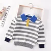 Pullover Boys Sweater Winter Cotton pullover Girls striped Knitted Sweaters 28year Kids baby Turndown Collar Tops overcoat 230809