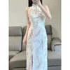 Vêtements ethniques 2023 Amélioration de style chinois Qipao sans manches Halter Neck Cheongsam Dress Slim Bodycon Elegant Sexy Summer Wear Party