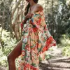 Women's Blouses Shirts Bohemian Printed Summer Beach Wrap Dress Women Beachwear Cotton Tunic Chinese Style Sexy Front Open Kimono Dress Pareo N751 230808