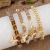 Strand Bohemian Butterfly Crystal Multi Layered Beaded Bracelet Set Creative Elastic Rope Elegant Women's Fashion Handwear