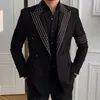 Męskie garnitury Blazers Streetwear Casual Blazer Hombre podwójnie piersi haft haftowy Blazer Jacket Scena Mężczyzna Terno Masculino Blazer dla mężczyzn 230808