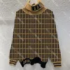 Suéter feminino de gola alta tricotado com letras Jacquard suéter vintage feminino