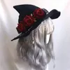 Chapeaux à large bord Chapeau de magicien de sorcière d'Halloween Creative Lolita Style Rose Big Bow Cap Rétro Gothique Magical Girl Cosplay Accessoires d'horreur Accessoires