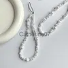 Pendant Necklaces White Pearl Phone Charm Baroque Irregular Simulated Pearl Crystal Glass Beaded Mobile Phone Chain Women Wristlet String Keychain J230809