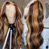 13x4 Blond Highlight Frontal Wigs Ombre Honey 4/27 Färgad spets front Glueless brasilianskt mänskligt hår före plockat