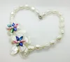 Choker Amazing !!! Classic White Sea Shells Baroque Beads Hand Knit Flower Necklaces 20"