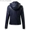 Damen-Leder-Kunstleder, 2023, Herbst, neuer PU-Ledermantel, Damenmode, Kapuzenausschnitt, Samt, warm, kurze Damen-Lederjacke, S-XL, Z230809