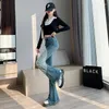 Jeans da donna Tiro in tempo reale di vita alta svasato per pantaloni neri 2023 Abbigliamento autunno e inverno Nappa dimagrante